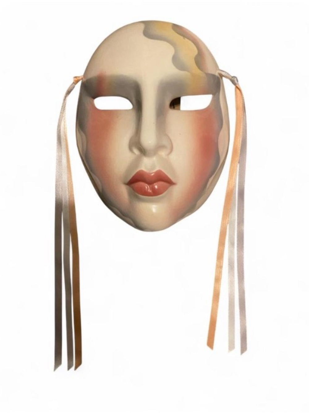 Hand-Painted Ceramic Face Mask - Peach & Cream/porcelain and antique